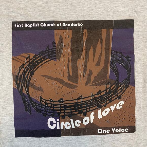 Vintage Circle of Love First Baptist Church Anadarko T-Shirt Sz S Gildan Gray - Picture 4 of 7